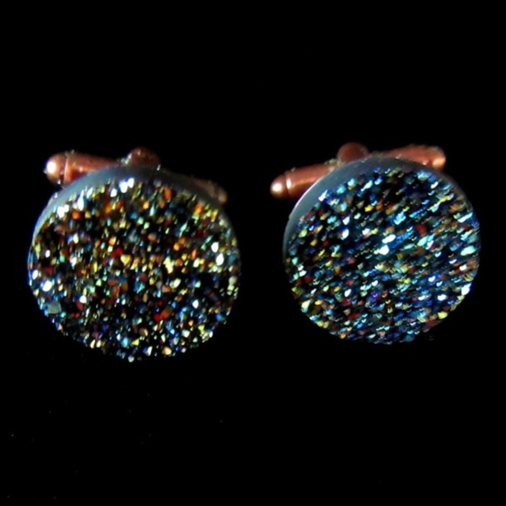 Faux druzi stone blue green cufflinks in copper setting - unisex cuff links